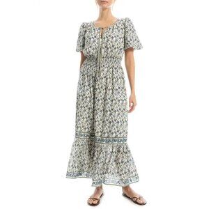 Floral Maxi Dress by Max Studio Womens XS Button Front Smocked Waist Tiered Hem